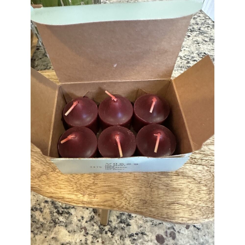 6 PartyLite Round Votive Candles Mulberry V0629 Boxed